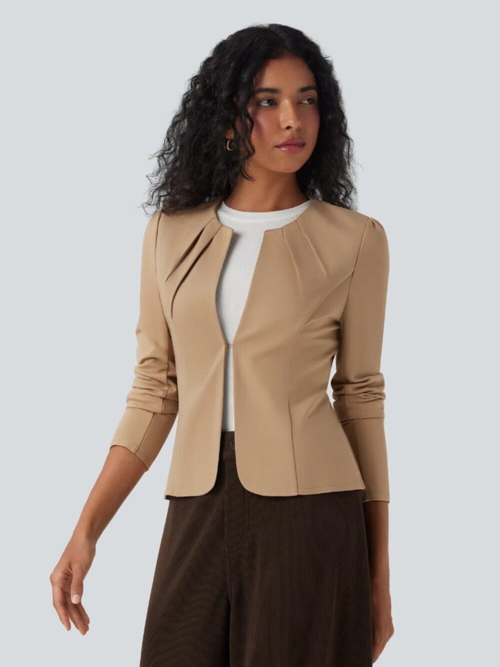 Halara Women's XL Tan Round Neck Hook and Eye Work Blazer 50% off Retail